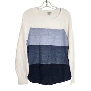 L.L. Bean boat neck Medium Petite Long Sleeve blue & white Light Weight Sweater‎